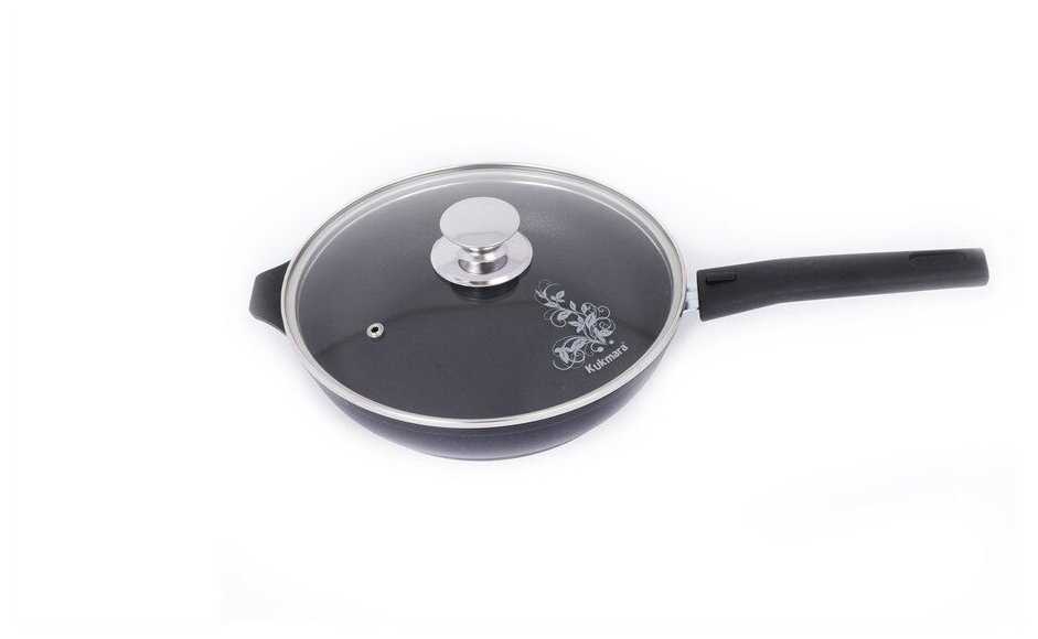 Cковорода Kukmara со съемной ручкой и стеклянной крышкой, диаметр 24 см с антипригарным покрытием фотография 2