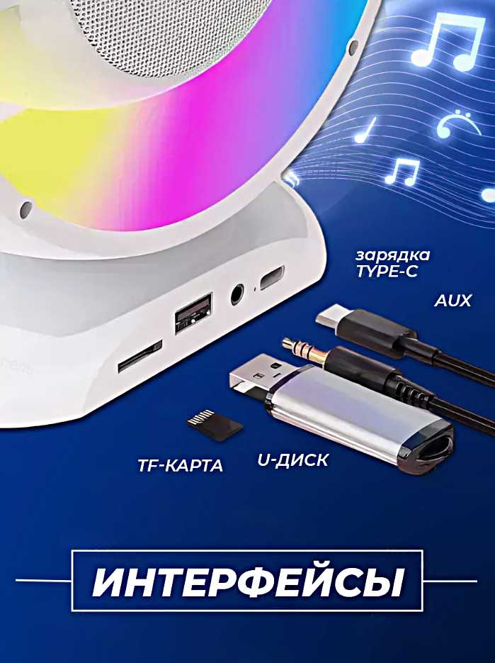 Беспроводная Bluetooth колонка караоке с 2 микрофонами фотография 5
