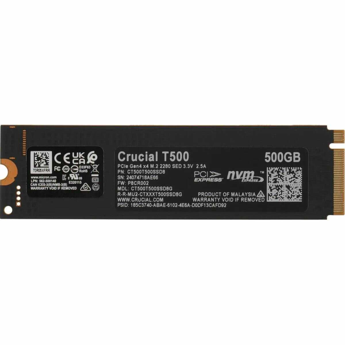 Твердотельный накопитель SSD Crucial T500 Client SSD [500GB] [M.2 2280] [CT500T500SSD8] фотография 1