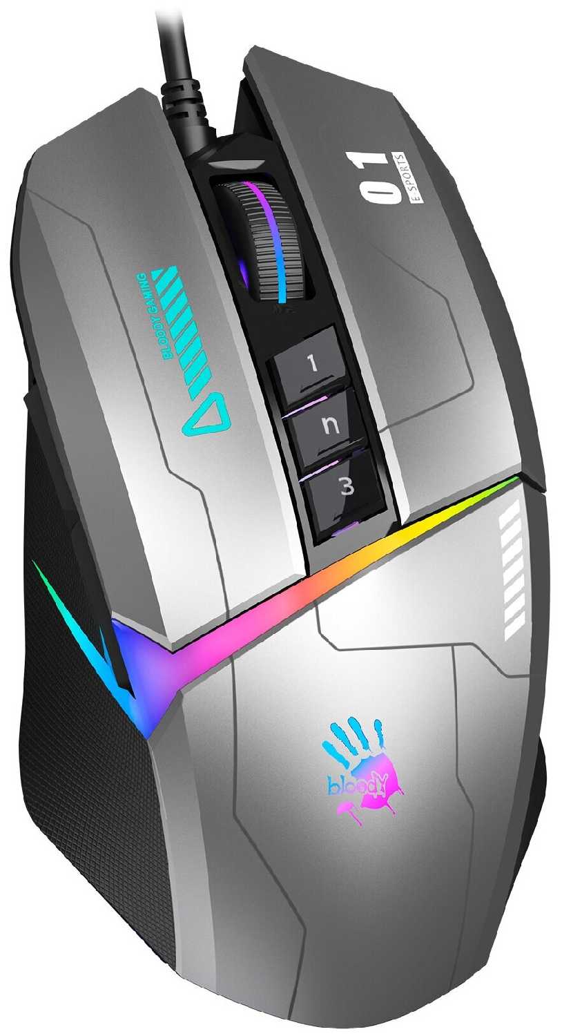 Мышь A4TECH Bloody W60 Max Gun, игровая, оптическая, проводная, USB, серый и черный фотография 7