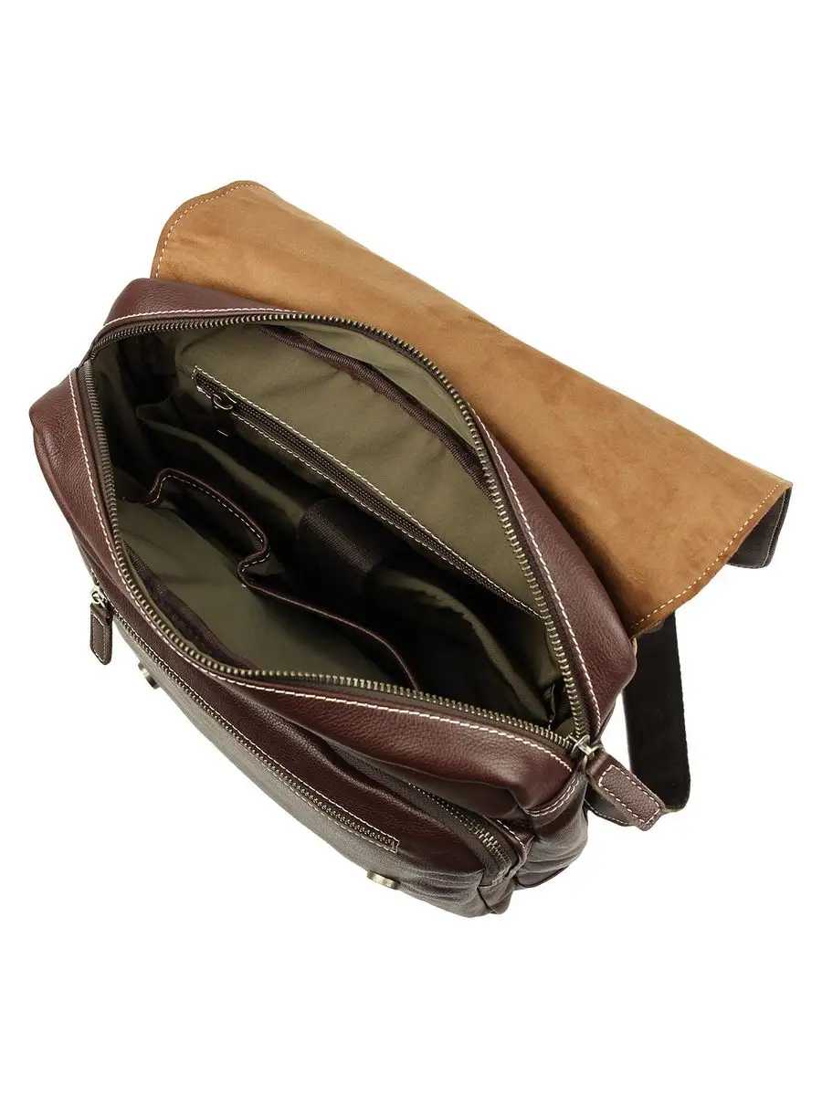Рюкзак кожаный мужской городской для ноутбука Capsa с 3 наружными карманами и клапаном фотография 19