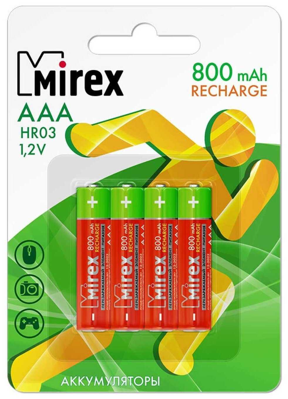 Аккумулятор Mirex HR03 (800мА/ч) фотография 1