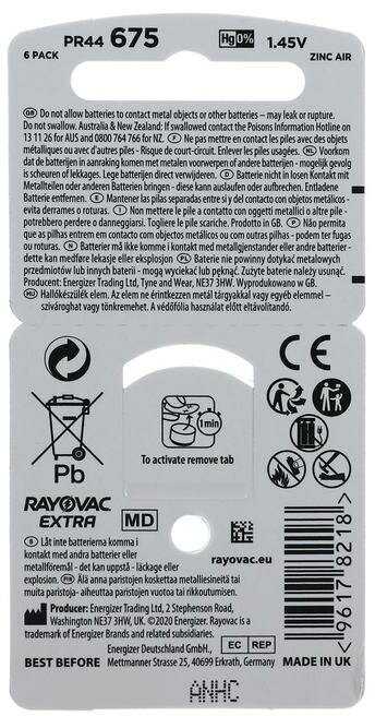 Батарейки Rayovac 675 (ZA675/PR44) фотография 7