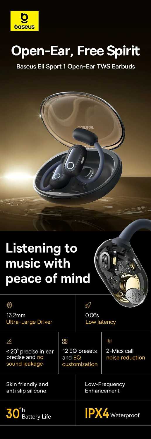 Беспроводные спортивные наушники Baseus Eli Sport 1 фотография 1