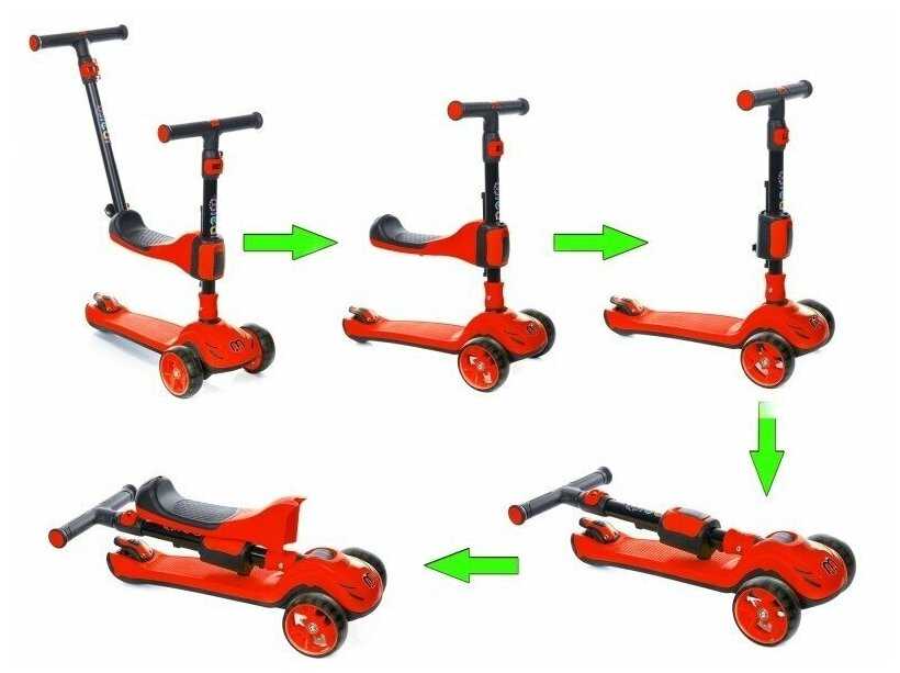 Самокат-беговел 3 в 1 Scooter Micar Transformer складной со светящимися колесами, сиденьем и родительской ручкой фотография 1