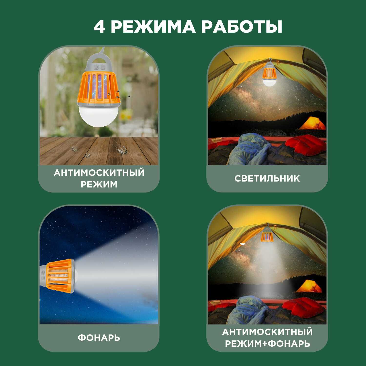 Антимоскитный кемпинговый USB фонарь (лампа от комаров) фотография 3