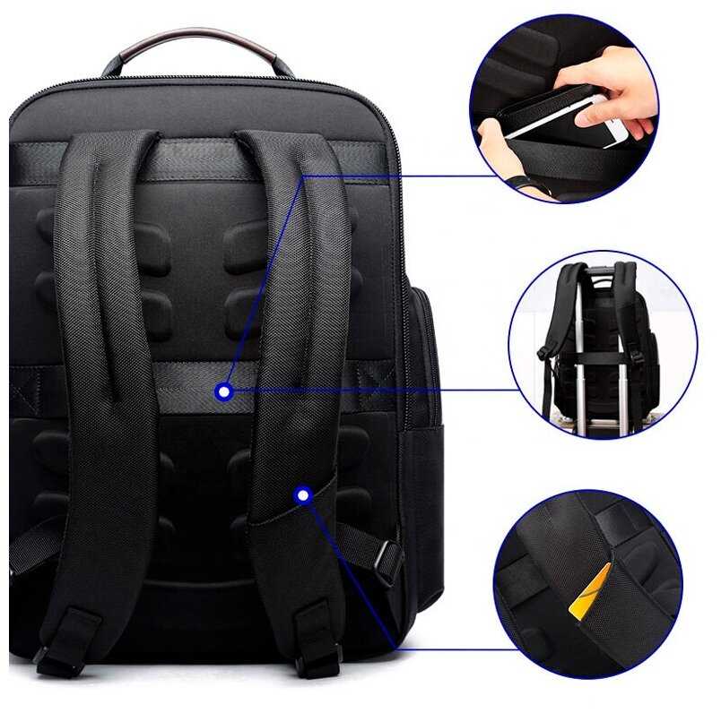 Рюкзак мужской городской дорожный 28л для ноутбука 15.6 Bopai Business 751-007301 Черный с USB зарядкой фотография 2