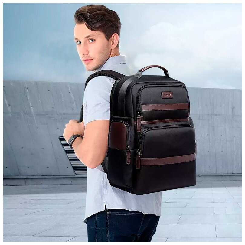 Рюкзак мужской городской дорожный 28л для ноутбука 15.6 Bopai Business 751-007301 Черный с USB зарядкой фотография 3