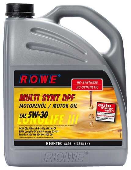 Синтетическое моторное масло ROWE Hightec Multi Synt DPF SAE 5W-30 фотография 2