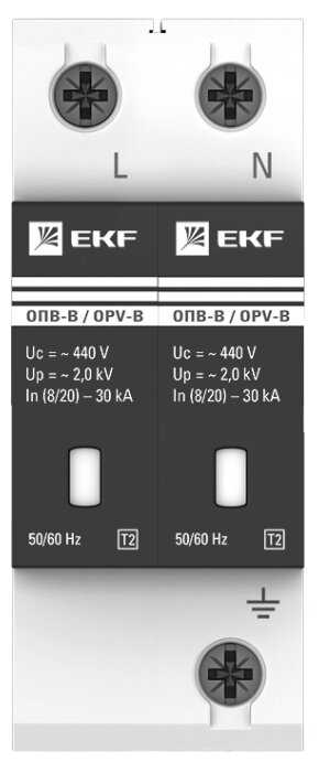 Устройство защиты от импульсных перенапряжений EKF ОПВ-B/2P In 30кА 400В фотография 1