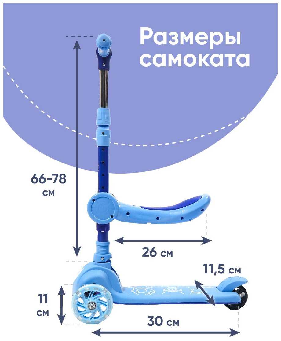 Детский складной музыкальный самокат-кикборд 2 в 1 Solmax фотография 1