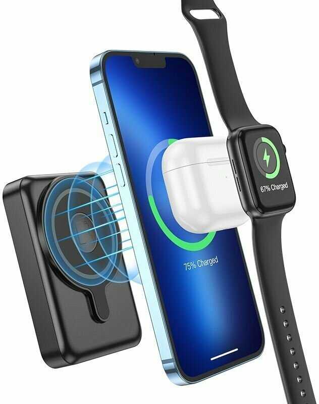 Портативное зарядное устройство Hoco Q11 3in1 Magnetic Phone, iWatch, headset 10000mAh фотография 8