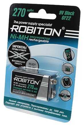 Аккумулятор Ni-Mh 270 мА·ч 8.4 В ROBITON 9V Крона 6F22 270