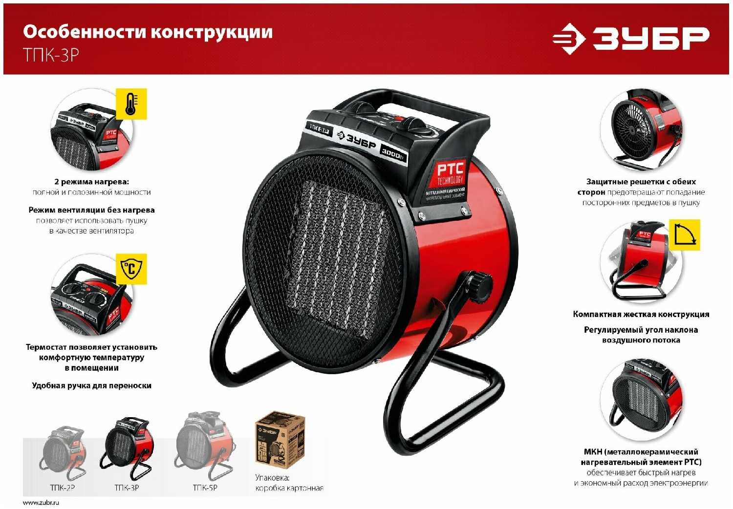 Электрическая тепловая пушка ЗУБР Тепловая пушка (ТПК-3Р) фотография 7