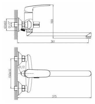 Смеситель для ванны с длинным изливом и переключателем в корпусе, хром фотография 1