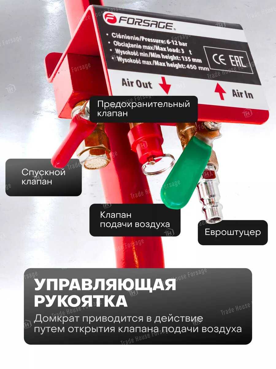 Подкатной домкрат пневматический 3т (145-420мм) фотография 16