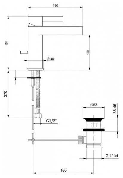 Смеситель для раковины Webert DoReMi с донным клапаном черный DR830102560 фотография 1