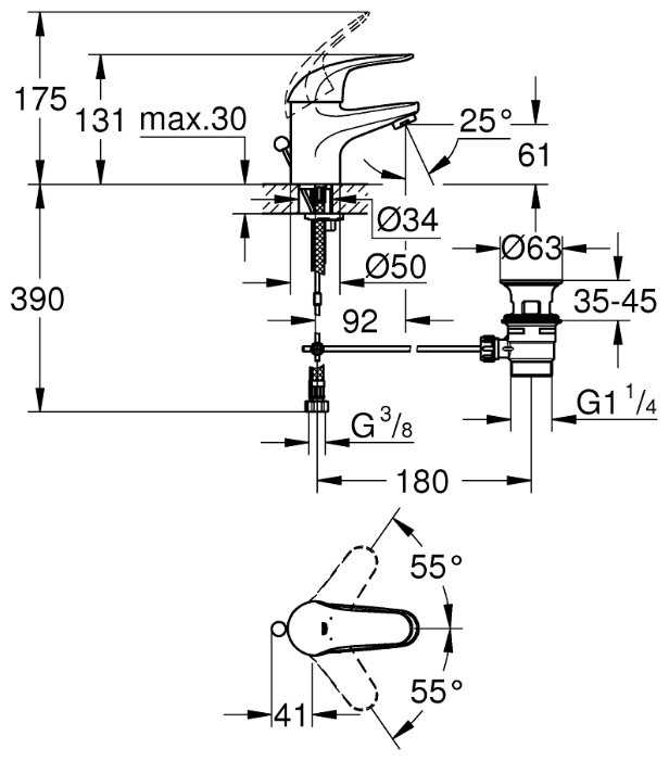 Смеситель для раковины (умывальника) Grohe Start Eco Swift 23264000, рычажный фотография 1