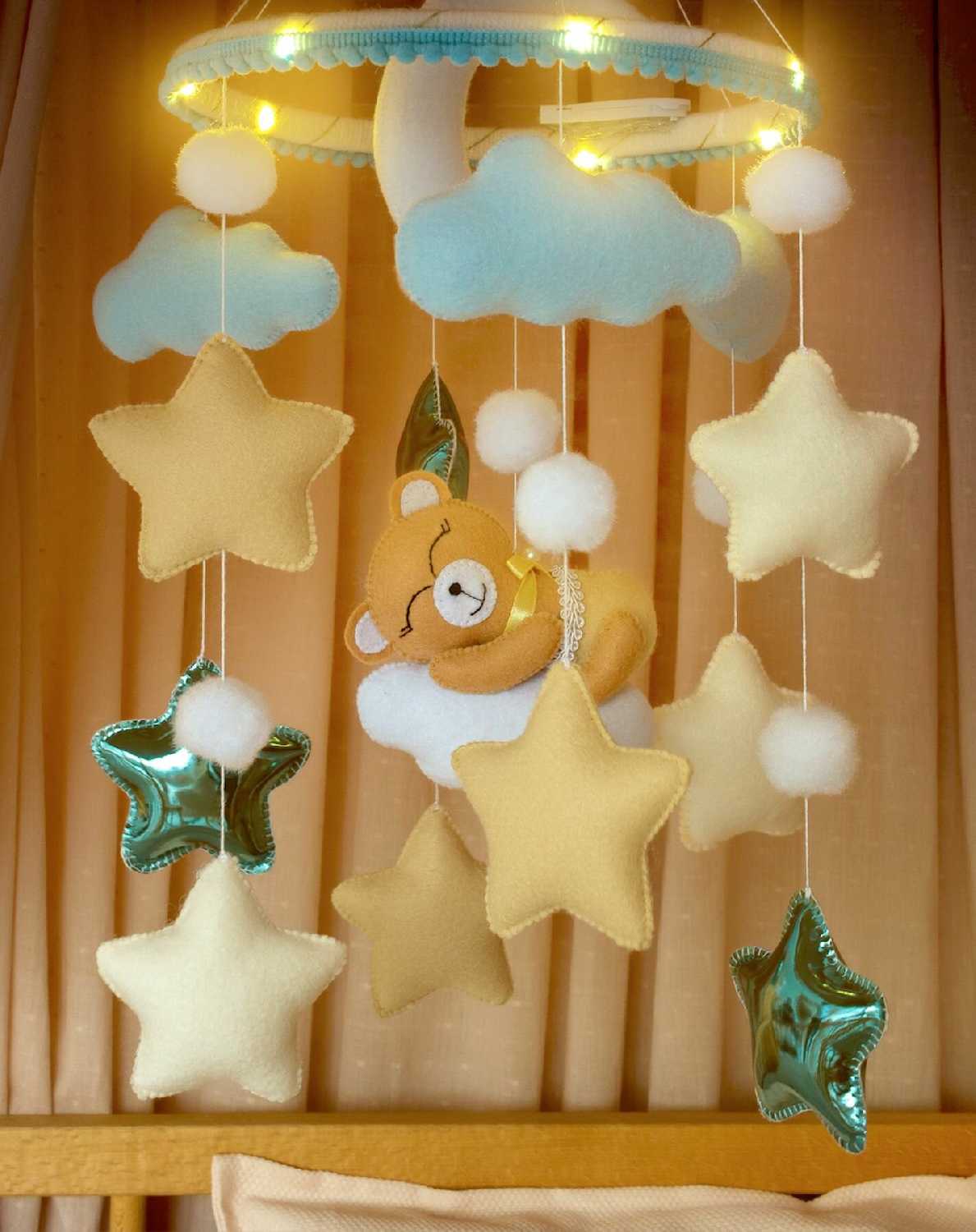 Мобиль в кроватку для новорожденных с подсветкой фотография 9