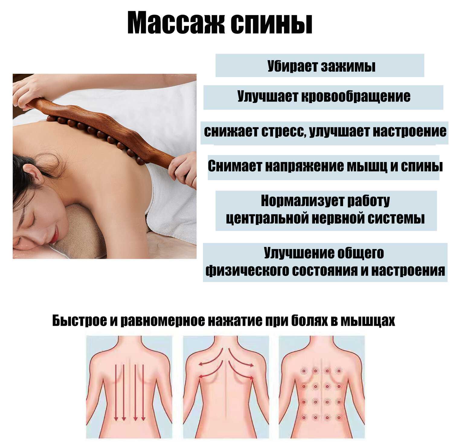 Антицеллюлитный ручной массажер Палка гуаша деревянная фотография 5