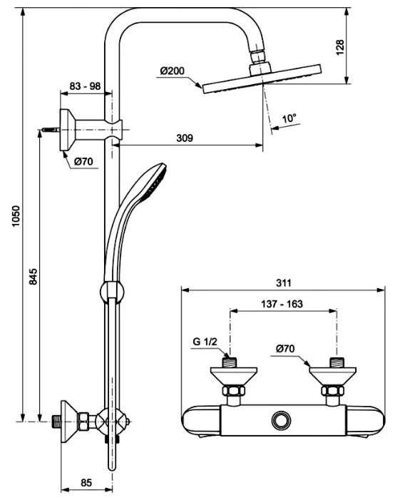 Душевая стойка Ideal STANDARD IdealRain Eco A6421AA, хром фотография 1