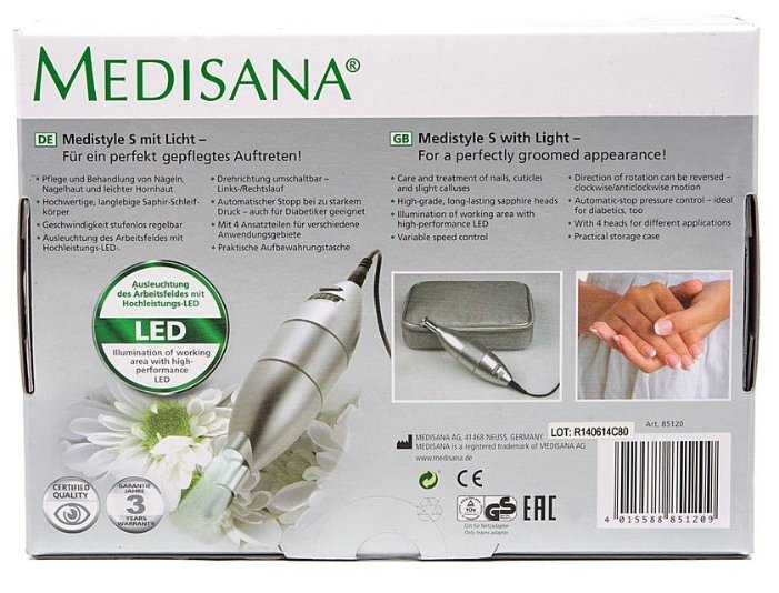 Аппарат для маникюра и педикюра Medisana Medistyle S 4 насадки, арт. 85120 5000 об/мин фотография 4