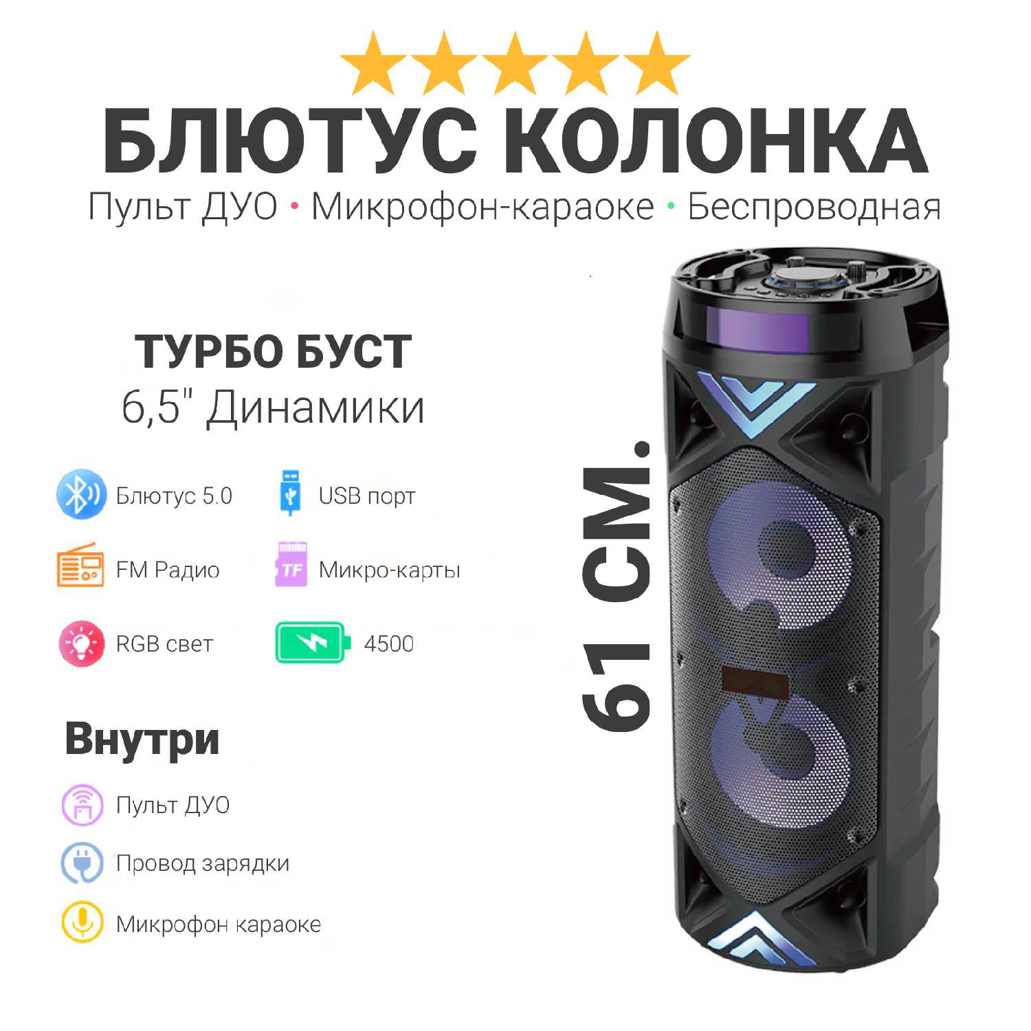 Колонка портативная Party Time 6201 фотография 15