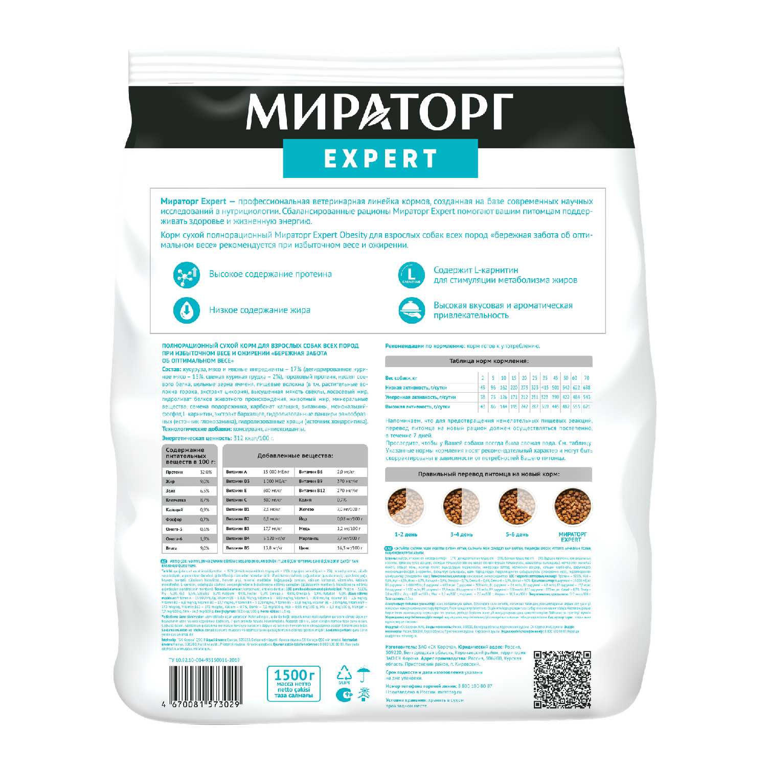 Корм для собак Мираторг Expert Obesity фотография 1