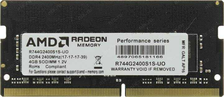 Оперативная память AMD 4 ГБ DDR4 SODIMM CL16 (R744G2400S1S-UO) фотография 10