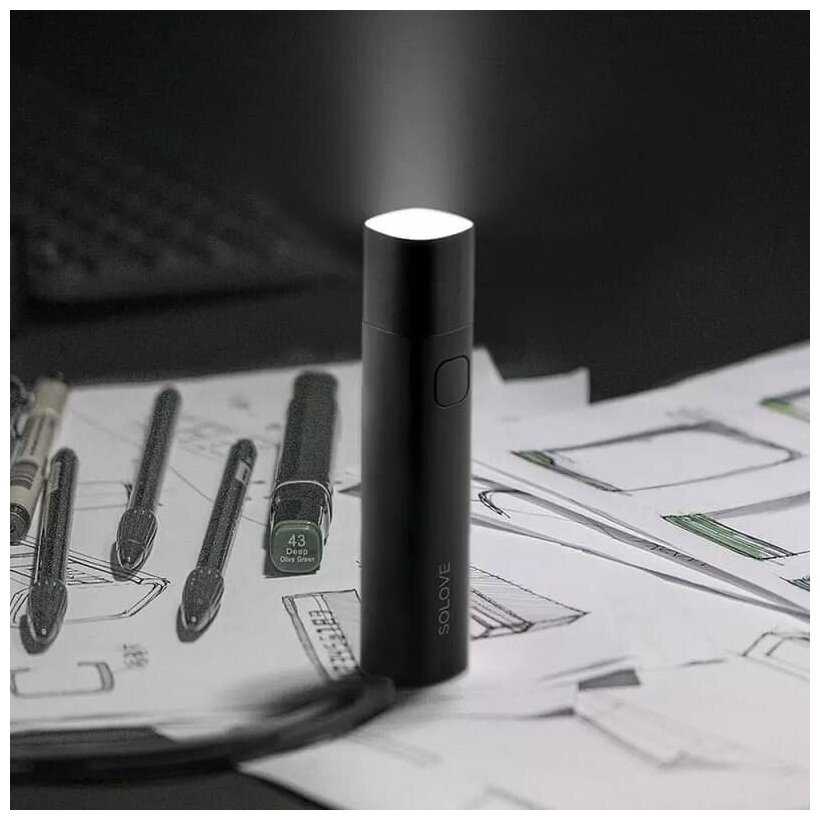Фонарик ручной походный SOLOVE Portable Flashlight Power Bank X3s 3000mAh черный фотография 1