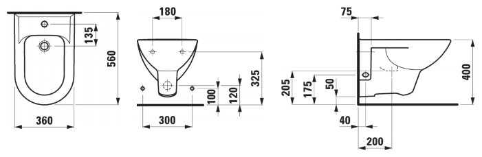 Биде подвесное LAUFEN Pro 8.3095.1.000.304.1 с горизонтальным выпуском фотография 1