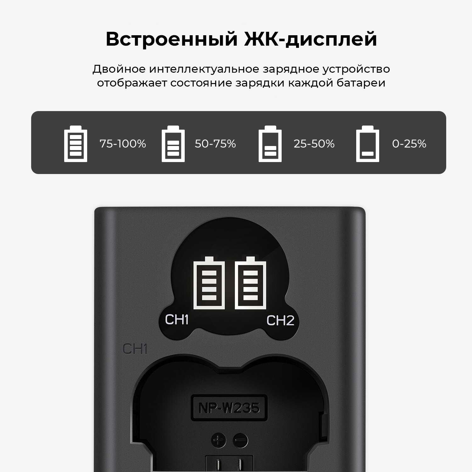 Зарядное устройство + аккумуляторы K&F Concept NP-W235 [2 шт. аккумуляторов] фотография 8