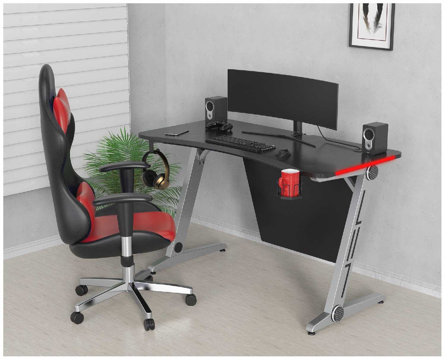 Письменные и компьютерные столы CACTUS Стол игровой Cactus CS-GTZ-SL-CARBON-RED столешница МДФ карбон каркас серебристый фотография 8