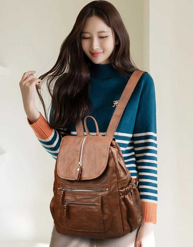 Роскошный женский кожаный рюкзак LANYIBAIGE фотография 12