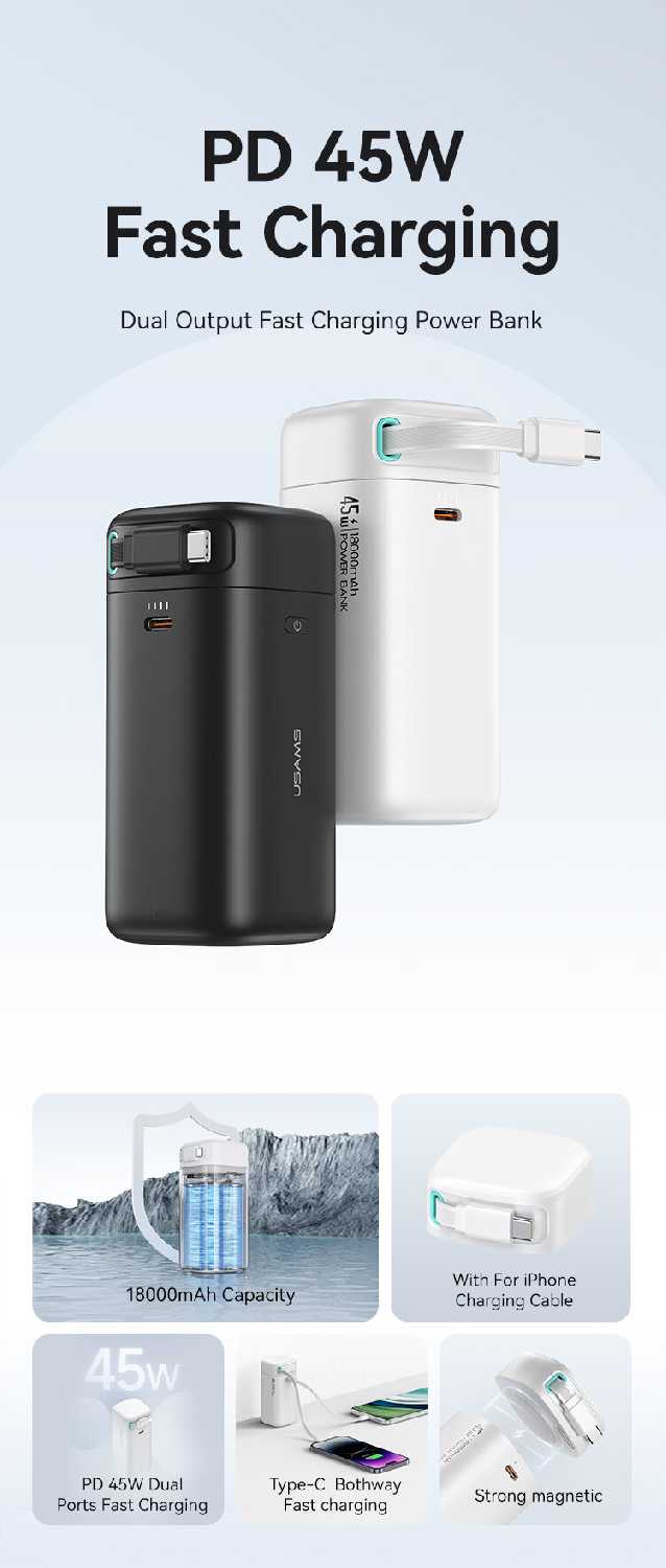 Внешний аккумулятор Usams US-CD217 (PD45W 18000mAh) фотография 2