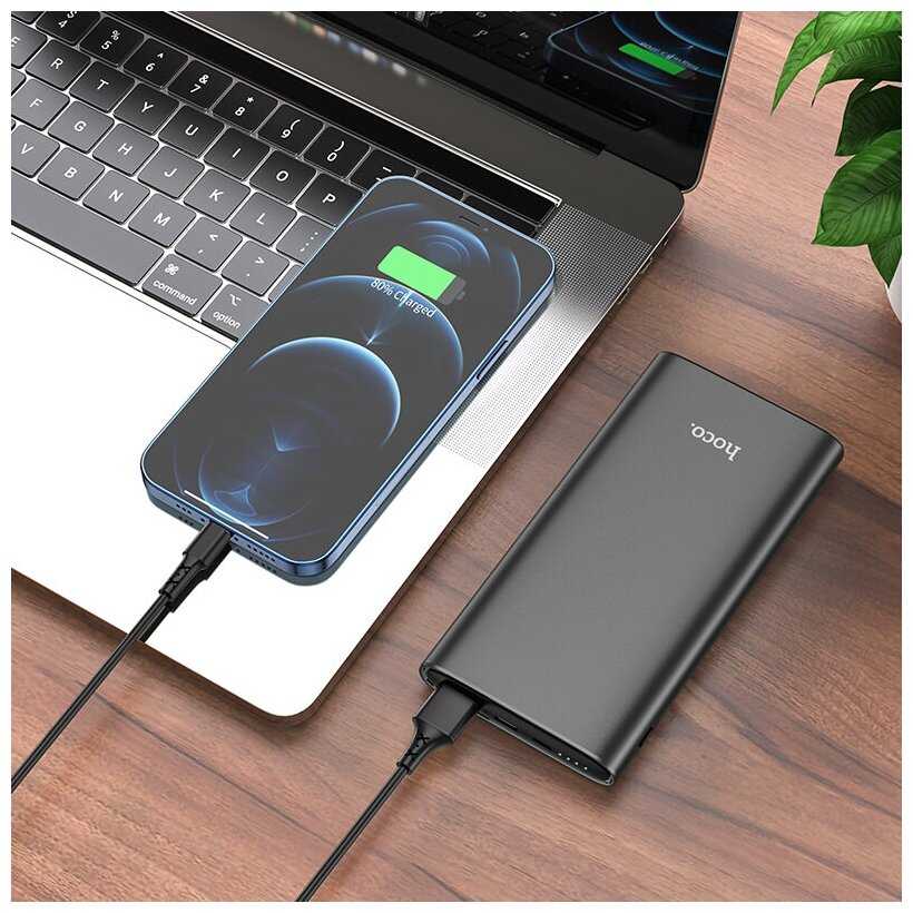 Портативный аккумулятор HOCO J83 Standard, 20W, 3A, 10000 мА⋅ч, корпус алюминий, серый металлик фотография 1
