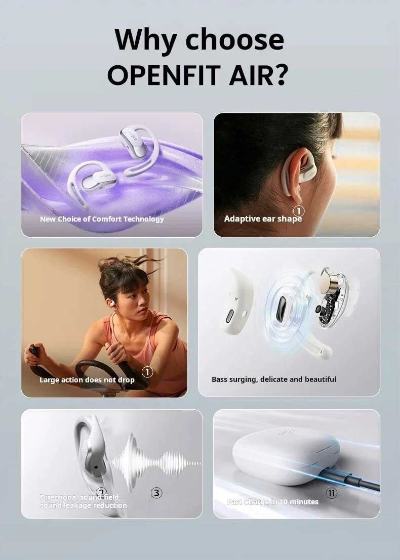 Беспроводные Bluetooth наушники Shokz OpenFit Air (IP54) фотография 10
