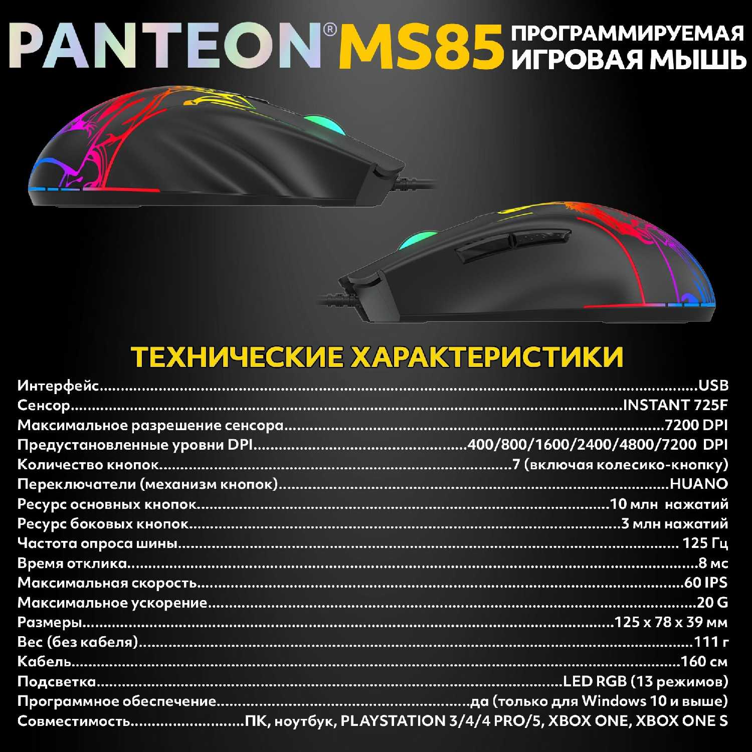 Игровая мышь PANTEON MS83 [сенсор INSTANT 725, 400-7200 DPI, 7 кнопок] [113] фотография 8