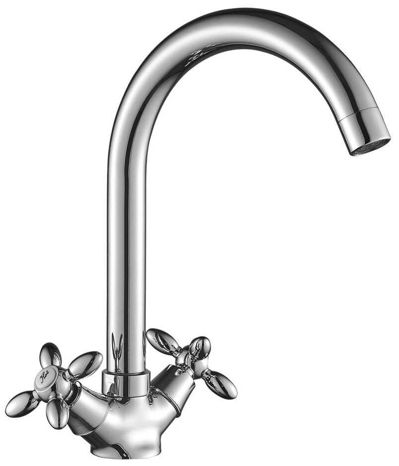 Смеситель DECOROOM DR53028 двуручный для кухни с высоким повортным изливом