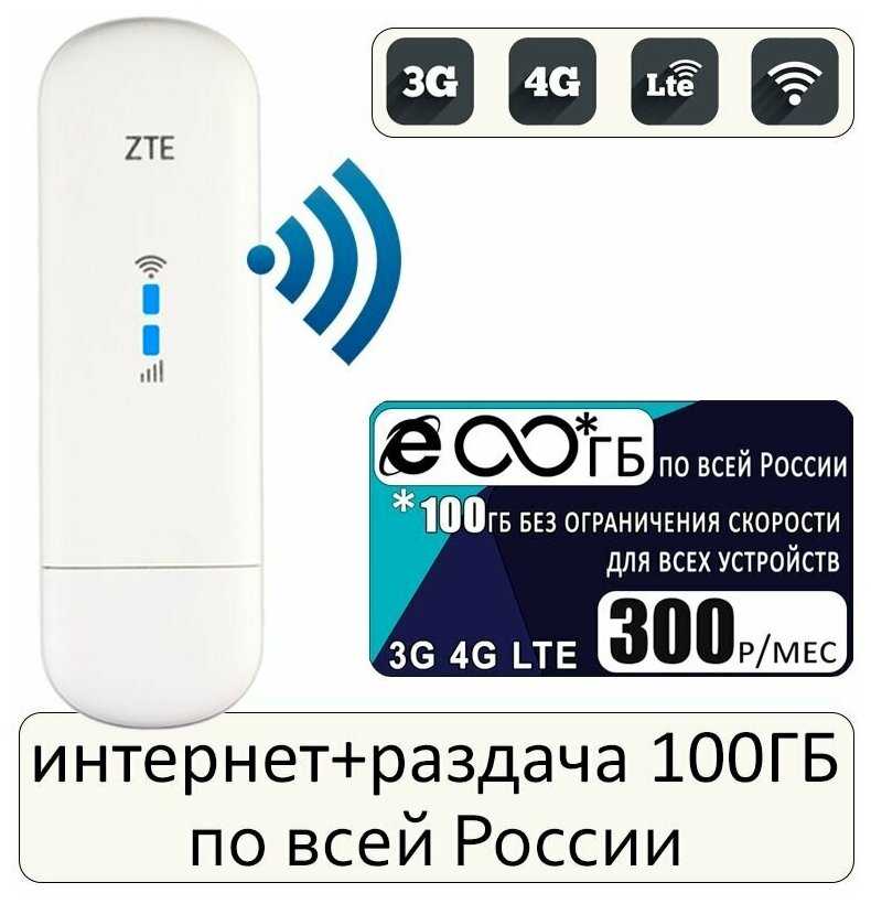 Комплект модем ZTE MF79U (RU) + сим карта для интернета и раздачи, 100ГБ за 300р/мес.