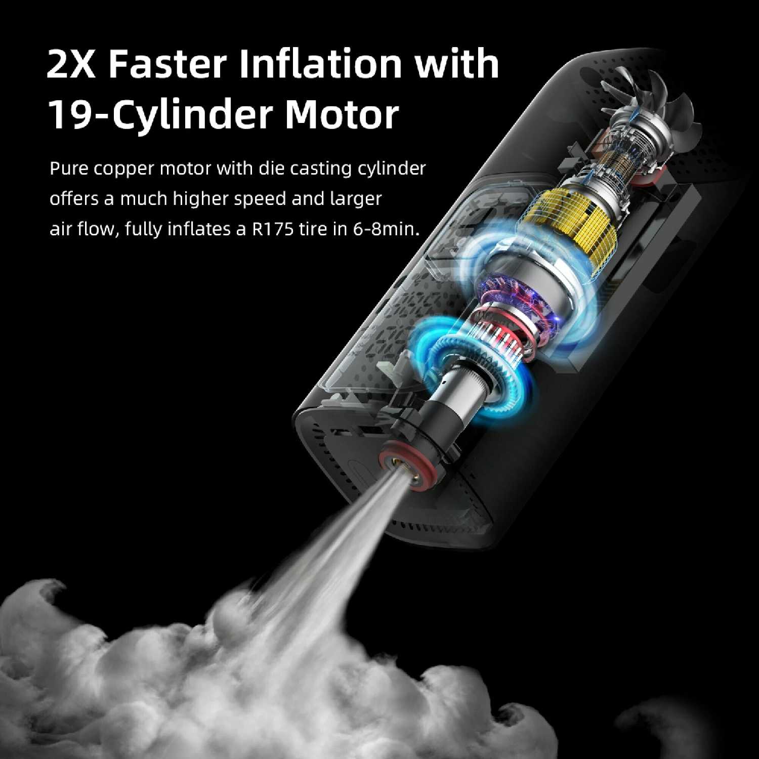 Автомобильный беспроводной компрессор+аккумулятор Vyvylabs Portable Inflator Pump (VJAP02) фотография 6