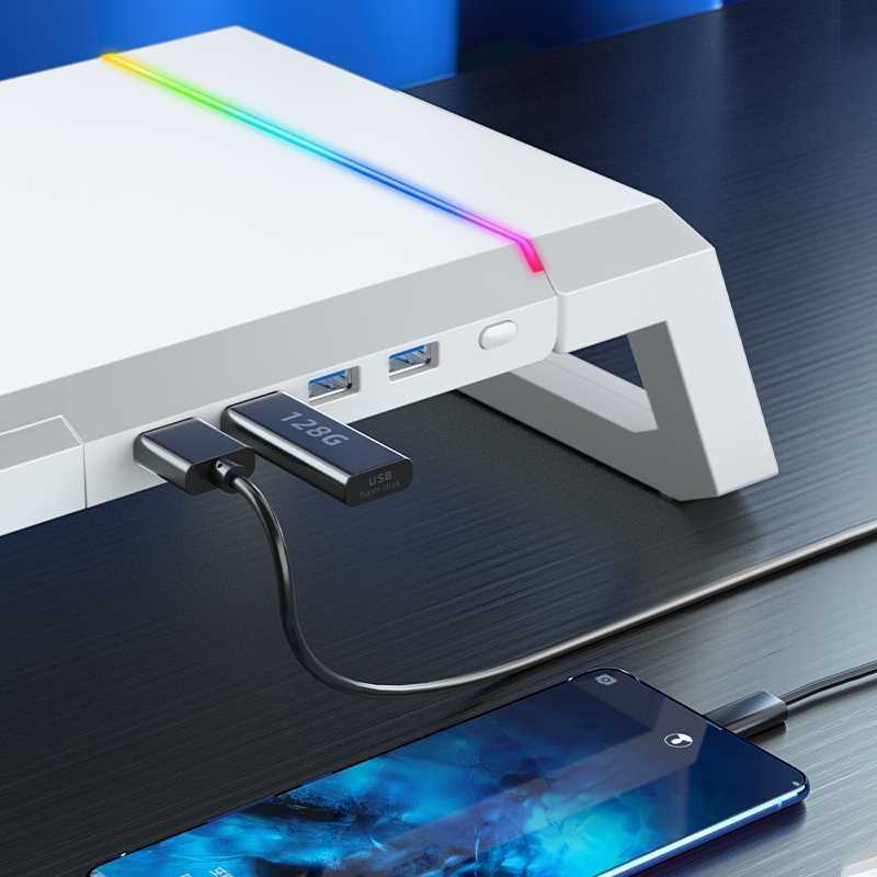 Подставка столик STM MS2RGB для монитора, моноблока, ноутбука, принтера, подсветка RGB, 4 порта USB 3.0 фотография 3