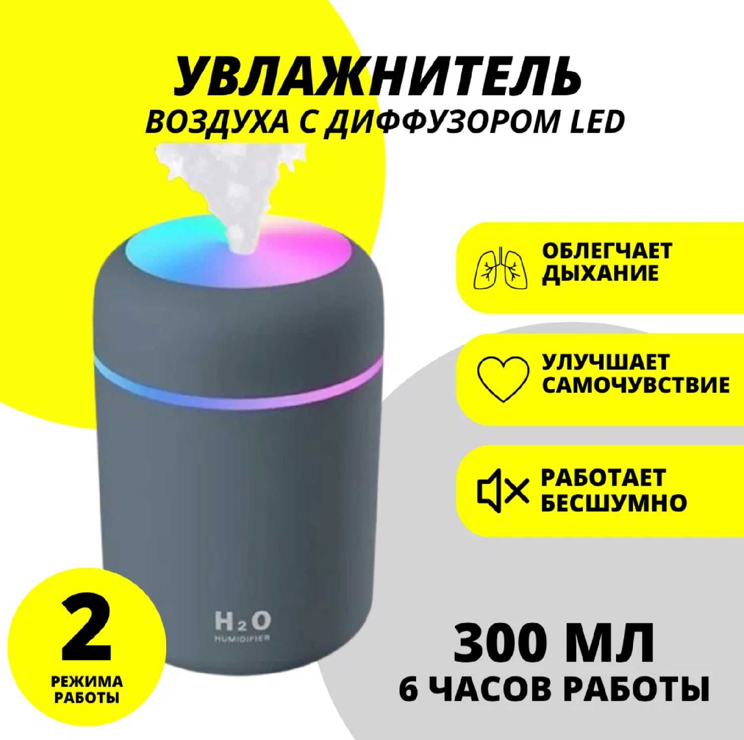 Аромадиффузор-ночник USB Colorful Humidifier H2O фотография 8