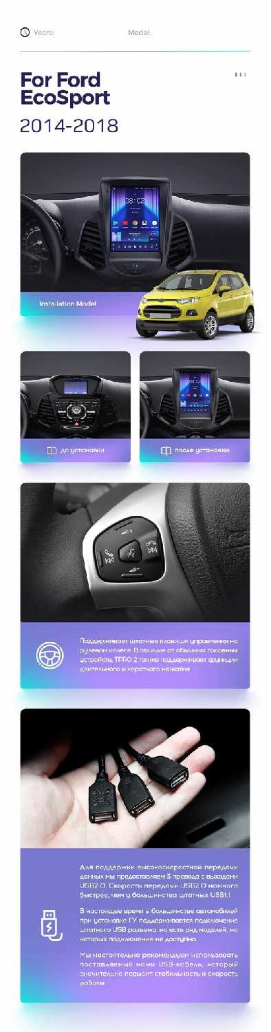 Штатная магнитола Teyes TPRO 2 4/32 Ford EcoSport 2014-2018 фотография 6