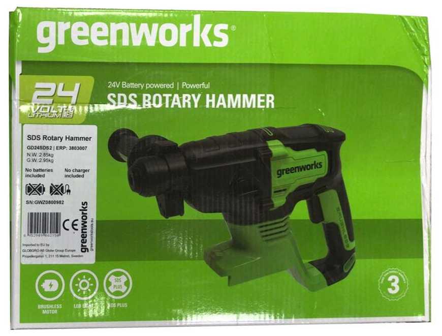 Перфоратор аккумуляторный Greenworks GD24SDS2 3803007, без аккумулятора фотография 4