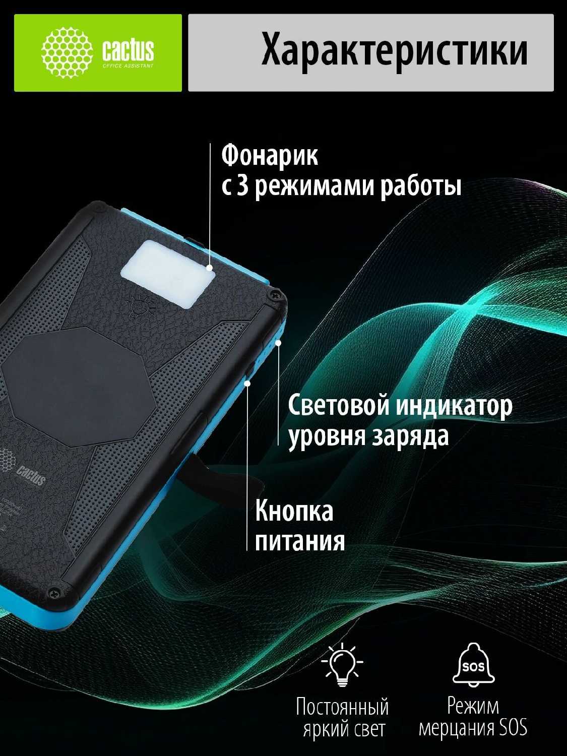 Мобильный аккумулятор Cactus CS-PBFSPT-10000 (10000mAh) фотография 2