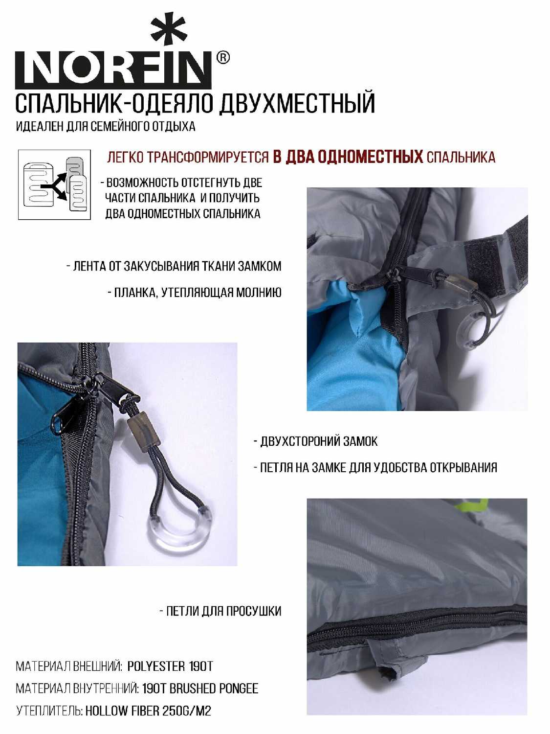 Мешок-одеяло спальный Norfin ALPINE COMFORT DOUBLE 250 фотография 14