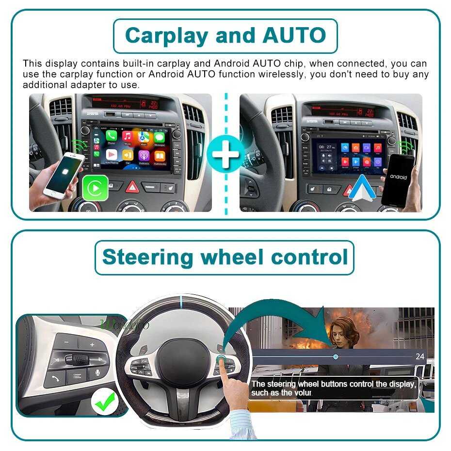 Автомобильный радиоприемник CarPlay 2 DIN 7 дюймов (CBL-8G128G-Andr14) фотография 5