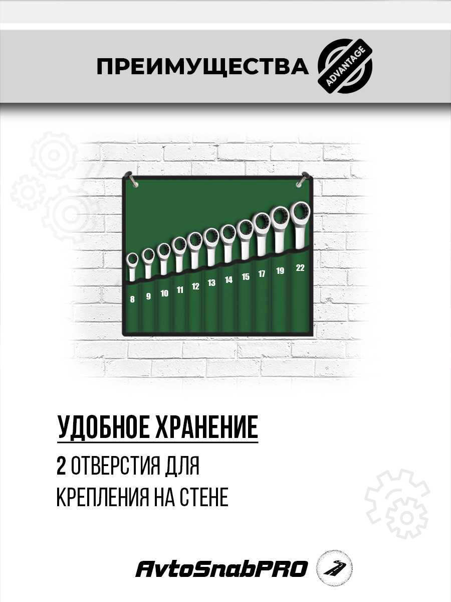 Набор инструментов Набор инструментов ключей гаечных комбинированных трещоточных 11 предметов фотография 1