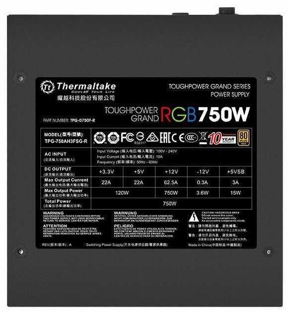 Блок питания Thermaltake Toughpower Grand RGB Gold (Fully Modular) 750W фотография 2